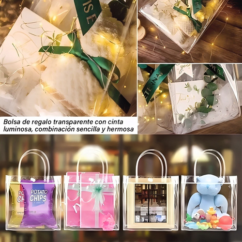 40 Bolsa Regalo Con Asa Transparentes Boda Bautizo Recuerdos