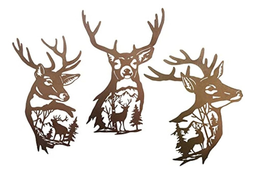 J-fly Cabin Metal Deer Wall Art Décor Set De 3 9 Pulgadas, H