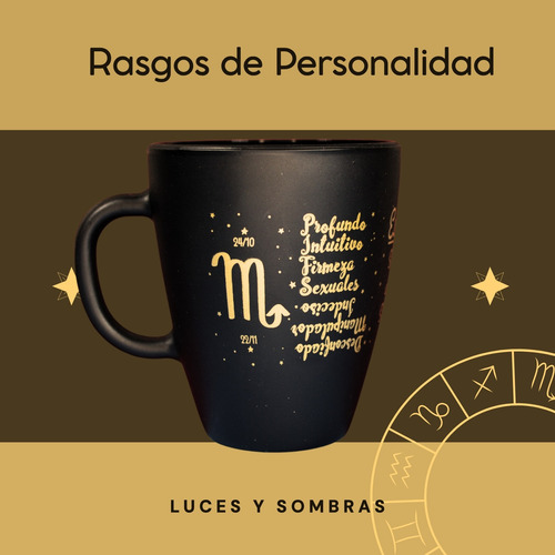 Taza Zodiaco Astrología Signos Esoterismo Caja Negra Dorada Escorpio Dorado/negro