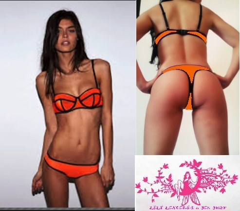 Bañador Bikini Neopreno Naranja Gde Corte Brasileño Tanga .