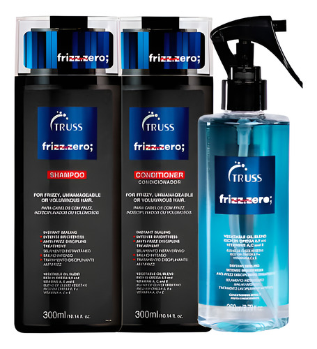 Kit Completo Shampoo Condicionador Spray Truss Frizz Zero