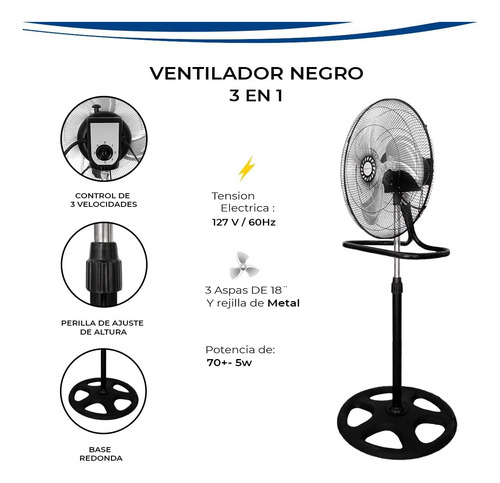 Ventilador Pedestal 3 En 1 Aspas Metalicas 3 Vel 18 Pulgadas