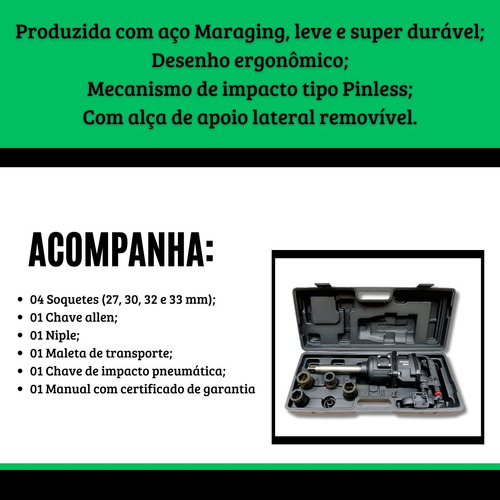 Chave De Impacto 1 Pol 2.200 N.m Com Maleta Soquetes Potente