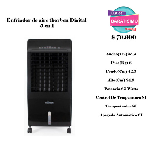 Enfriador De Aire Thorben Digital  5 En 1 