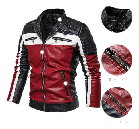 Chamarra De Piel Polar Pu Con Cuello Alto Biker Plus Para Ho