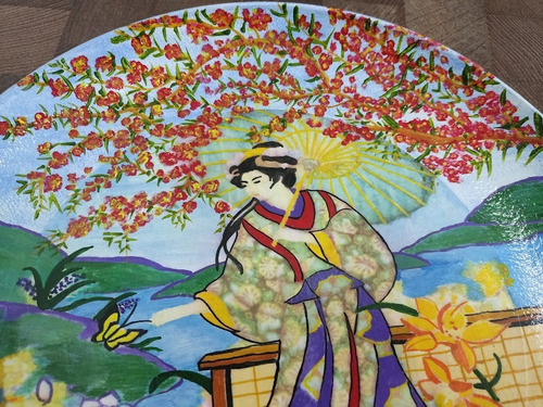 Prato Decorativo De Parede Decoupagem Japonesa2- 29cm (Usado)