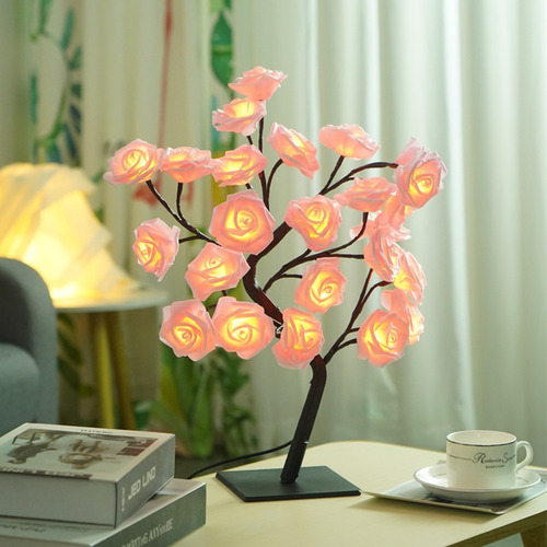 Luz De Noche De Rosa Con Luz De Árbol De Flor De Cerezo Led