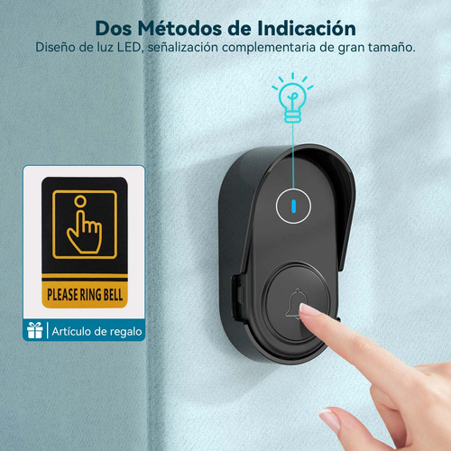 Timbre Inalámbrico Impermeable Con Luz Led 1 Transmiso 1 Rec Negro