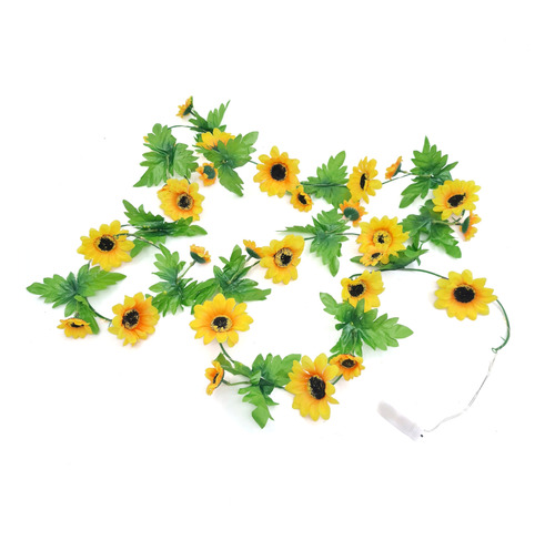 Girasol Flor Artificial + Luz Led Cálido2a Guirnalda 2m X2u.