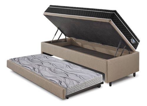 Bicama Box Baú + Colchão Gransleep Molas Courino Bege 88x188