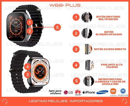 Imagen 2 de 10 de Smartwatch W68+ Ultra Sport Reloj Inteligente Deportivo Orig