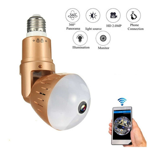 Imagen 1 de 3 de Cámara Bombillo Wifi Flexible 360º Nocturno Ip