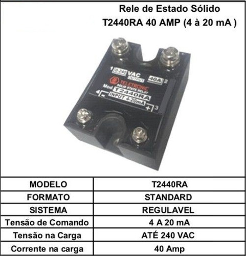 Rele Estado Sólido 40 Amp T2440ra 240vac 4 À 20ma