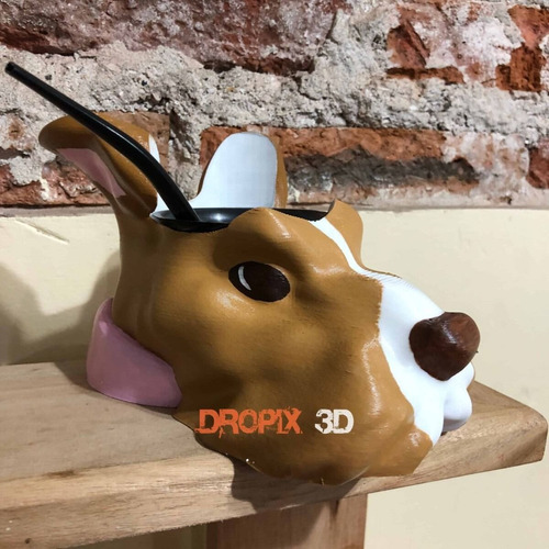 Imagen 3 de 8 de Mate 3d Fox Terrier Incluye Bombilla Pintado A Mano Perro