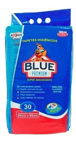 Imagem 1 de 3 de Tapete Higiênico Para Cães C/ 30 Unid Blue Premium 80 X 60cm