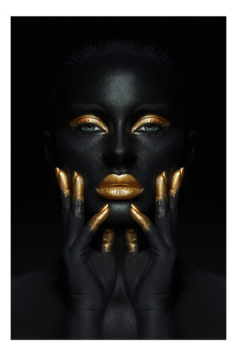 Quadro Mulher Negra Dourada 05 Fashion 20x30 Cm
