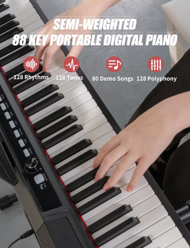 Piano Digital Semi Ponderado De 88 Teclas Con Bluetooth