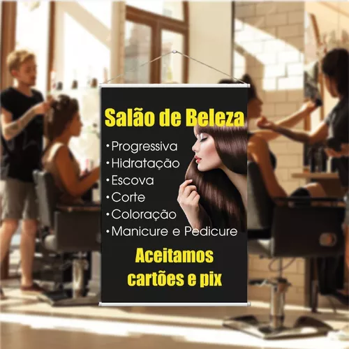 Banner Salão De Beleza Mulher Lona Serviço Branco 100x30cm - Loja