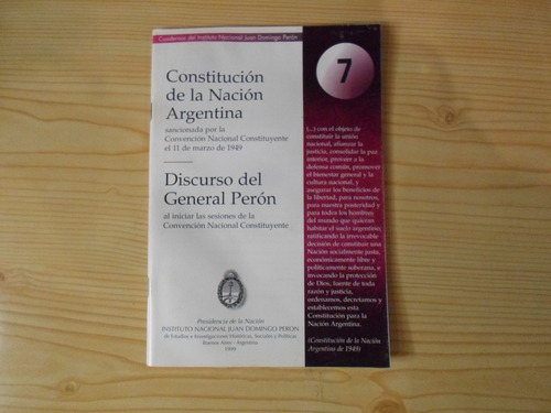 Constitucion Nacional Y Discurso Gral Perón - J.d. Perón