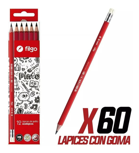 Lapiz Negro Filgo Lapices Negros Con Goma Escolar X 60 Und 