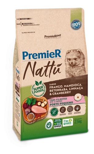 Premier Ração Nattu Cães Filhotes Raças Pequenas 2,5kg