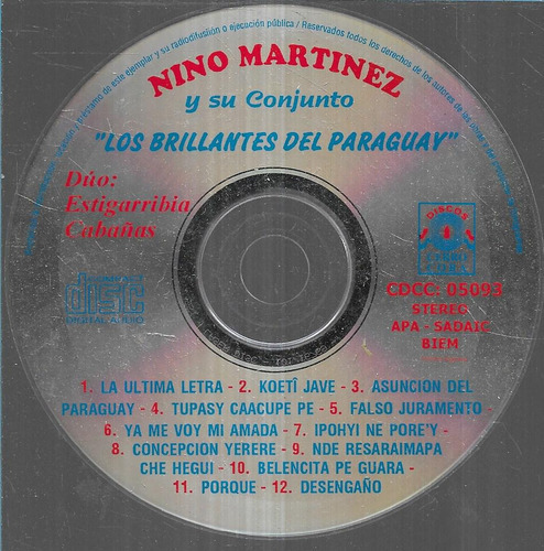 Nino Martinez Album Los Brillantes Del Paraguay Cd S/porta 