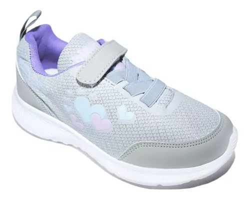 Tenis Niña Blasito Textil Gris Con Lila Moda Casual 18 Al