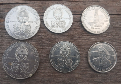 6 Monedas De 2 Y 5 $ Argentina Chubut Malvinas Constitucion