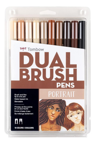 Tombow ® Dual Brush Portrait 10 Marcadores Doble Punta Piel
