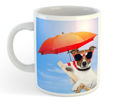 Taza De Ceramica Animales Jack Russell Sol Playa Funny