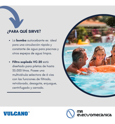 Imagen 3 de 10 de Kit Vulcano Pileta: Bomba Autocebante 1/2 Hp + Filtro Vc20