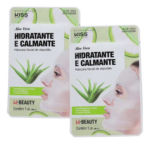 2 Máscara Facial De Algodão Kiss Ny - Aloe Vera Tipo de pele Normal