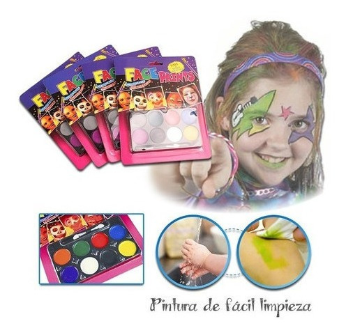 Kit Pinta Caritas Maquillaje Halloween Fiestas 8 Colores