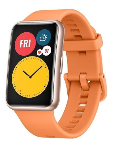 Imagen 1 de 6 de Huawei Watch Fit Active 1.64" caja de  fibra polimérica rose gold, malla  cantaloupe orange de  silicona TIA-B09