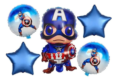 Kits 5pzs Globos Metalicos De Capitan America Marvel Fiesta