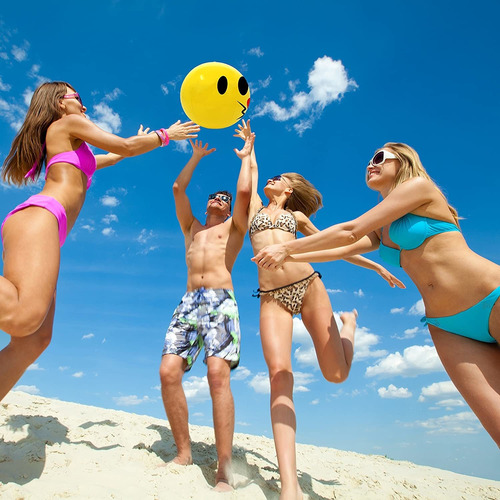 16 Emoji Party Pack Inflatable Beach Balls - Beach Pool Part