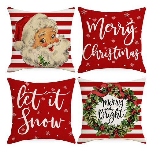 Funda De Almohada De Lino 45x45cm En Navidad