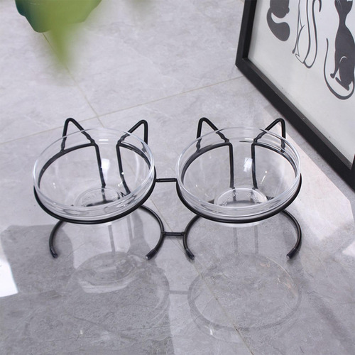 Comedero Para Gatos, Plato, Estante De Doble Cuenco Negro