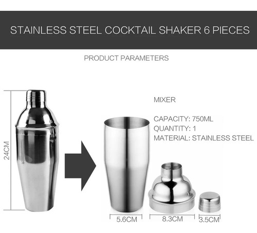 / Set Mezclador De Bebidas Cocktail Shaker Mixer De 750 Ml
