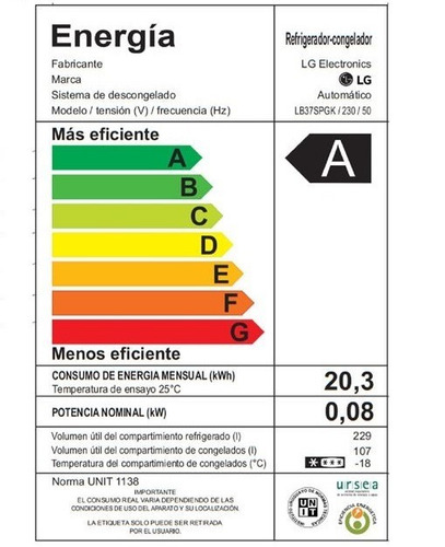 Imagen 7 de 7 de Heladera inverter no frost LG GB37SPP platinum silver con freezer 336L 127V
