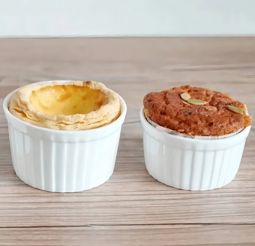 Kit 4 Ramequim Pote 320ml Porcelana Forno Suflê Purê 11x5 Cm