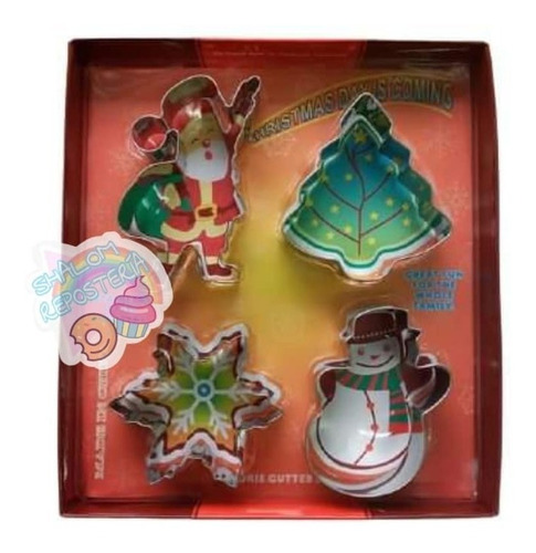 *kit 4 Cortadores Galleta Navidad Acero Copo Santa Fondant