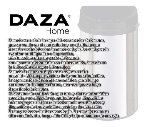 Imagen 4 de 7 de Tacho De Basura Automatico Daza Cesto Residuos 30 L C030l