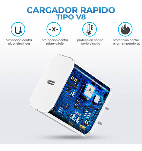 Cargador Portatil Con Cable Micro Usb V8 Usb 5v 2a Color Blanco Ele-Gate