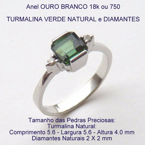 Anel De Ouro Branco 18k Com Turmalina E Diamante 1888