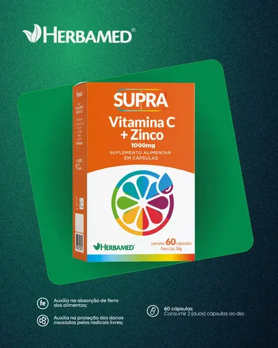 Supra Vitamina C + Zinco Auxilia na Imunidade 60 Cápsulas 600mg