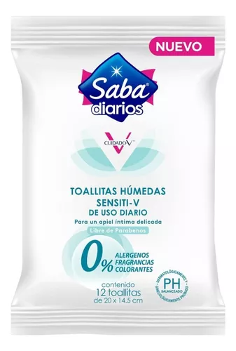 Toallitas Húmedas Íntimas Saba Diarios Cuidado-V Natural 12 Toallitas