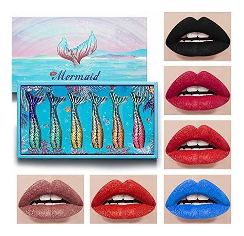 Lápices Labiales - 6pcs Set Mermaid Matte Lipstick Set W