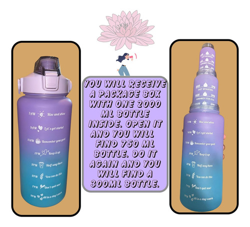 Juego De 3 Botellas De Agua Deportivas Marcador De Tiem...