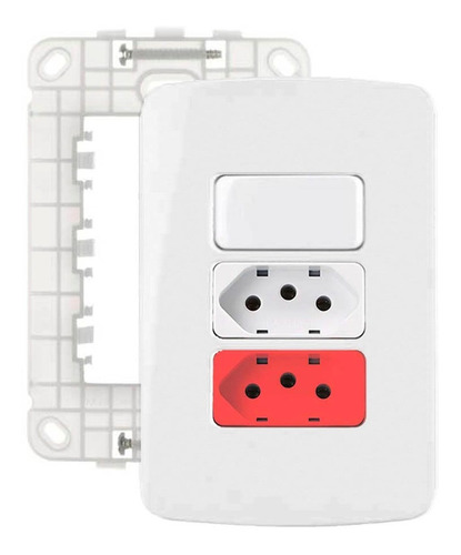 Interruptor Simples + Tomada Dupla 20a Branca Vermelha 250v